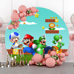 Lofaris Cartoon Game And Sky Happy Birthday Round Backdrop Kit