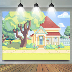 Lofaris Cartoon Lovely House Trees Garden Backdrop For Party