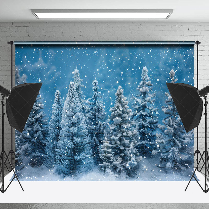 Lofaris Cartoon Pine Forest Snowy Christmas Photo Backdrop