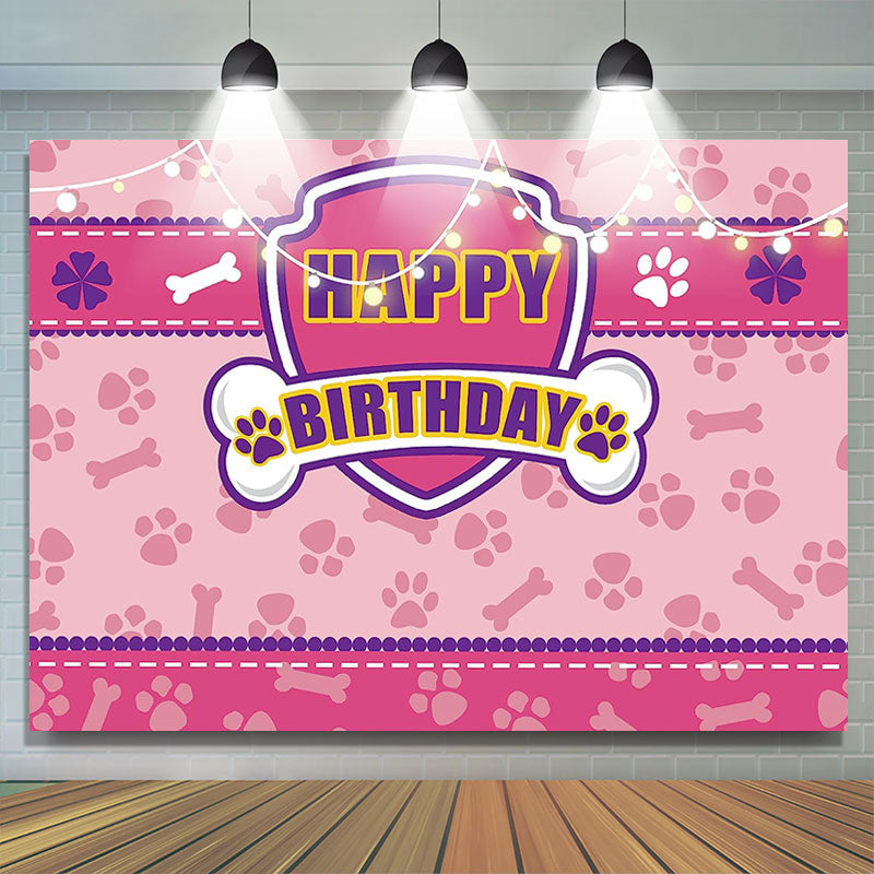 Lofaris Cartoon Pink Paws Bones Birthday Backdrop For Girls