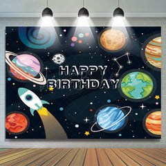 Lofaris Cartoon Planet Rocket Space Boy Birthday Backdrop