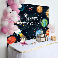 Lofaris Cartoon Planet Rocket Space Boy Birthday Backdrop