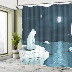 Lofaris Cartoon Polar Bear Night Christmas Shower Curtain