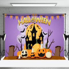 Lofaris Cartoon Pumpkin Castle Moon Bat Happy Halloween Backdrop