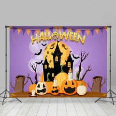 Lofaris Cartoon Pumpkin Castle Moon Bat Happy Halloween Backdrop