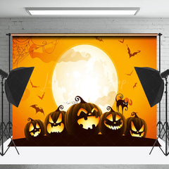 Lofaris Cartoon Pumpkin Spider Moon Golden Halloween Backdrop