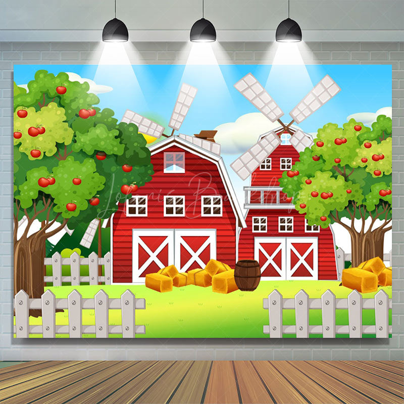 Lofaris Cartoon Red House Trees Fence Baby Shower Backdrop