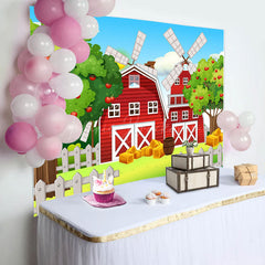 Lofaris Cartoon Red House Trees Fence Baby Shower Backdrop