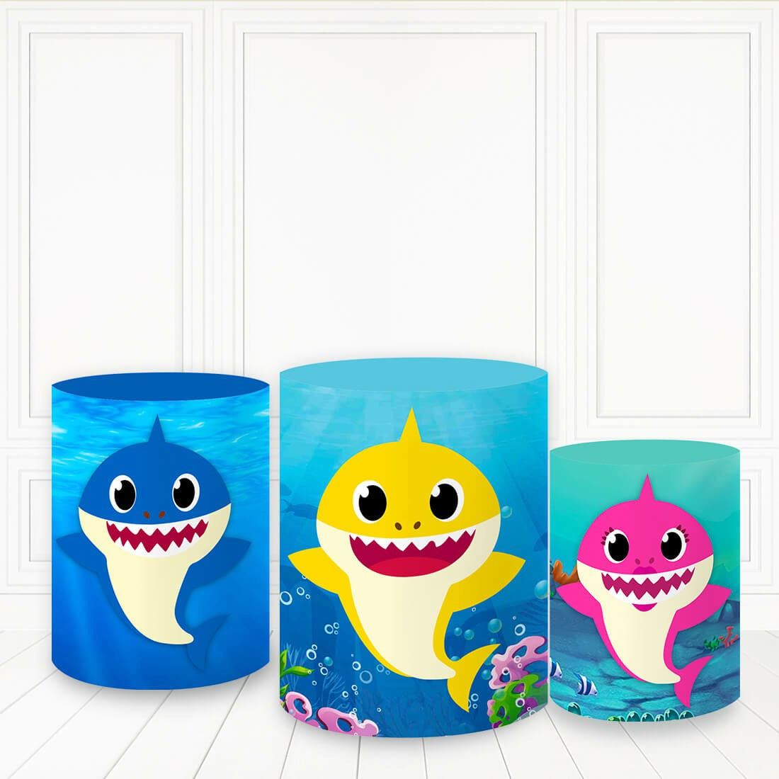 Lofaris Cartoon Sea World Shark Plinth Cover Happy Birthday Pillar Wrap