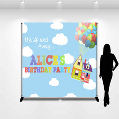 Lofaris Cartoon Sky Clouds Balloon Custom Birthday Backdrop