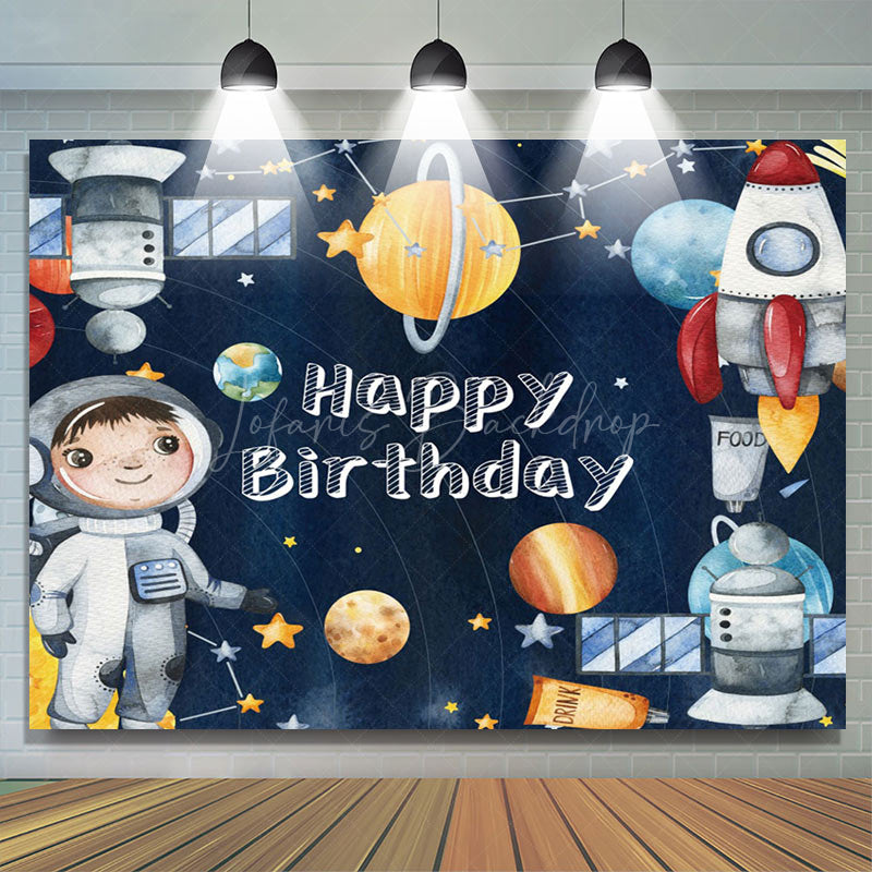 Lofaris Cartoon Space Cosmonaut Rocket Birthday Backdrop