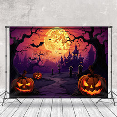 Lofaris Cartoon Style Horror Pumpkin Castle Moon Backdrop