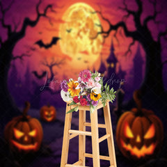 Lofaris Cartoon Style Horror Pumpkin Castle Moon Backdrop