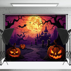 Lofaris Cartoon Style Horror Pumpkin Castle Moon Backdrop