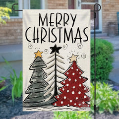 Lofaris Cartoon Xmas Tree Burlap Merry Christmas Garden Flag