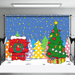 Lofaris Cartoon Xmas Trees Star Red House Christmas Backdrop