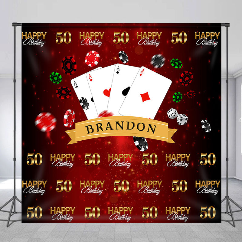 Lofaris Casino Poker Red Repeat Custom 50th Birthday Backdrop