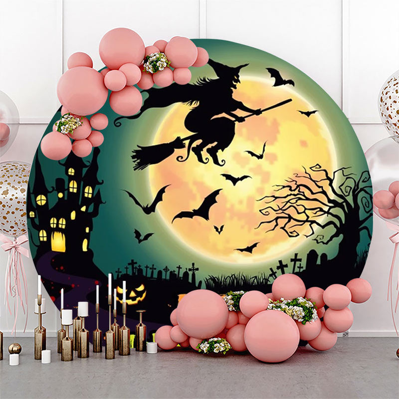 Lofaris Castle Bat Witch Moon Night Happy Halloween Backdrop