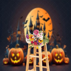 Lofaris Castle Moon Night Pumpkins Halloween Backdrop