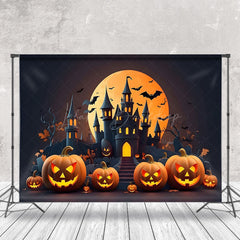 Lofaris Castle Moon Night Pumpkins Halloween Backdrop