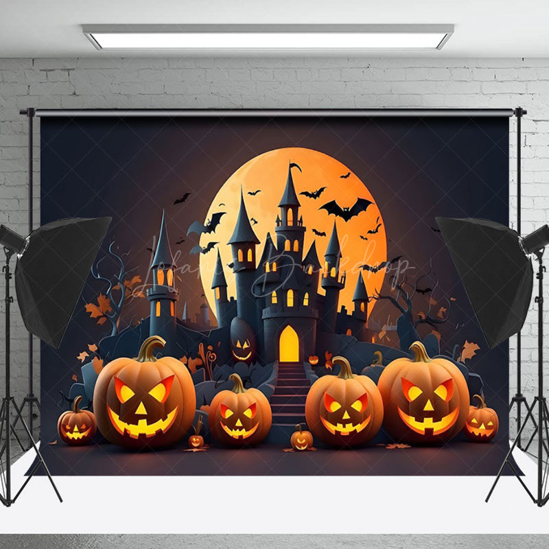 Lofaris Castle Moon Night Pumpkins Halloween Backdrop