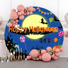 Lofaris Castle Moon Night Round Happy Halloween Backdrop