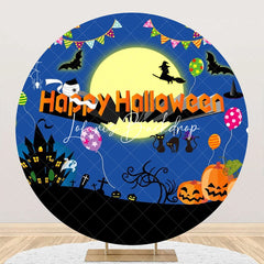 Lofaris Castle Moon Night Round Happy Halloween Backdrop