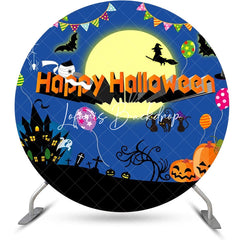 Lofaris Castle Moon Night Round Happy Halloween Backdrop