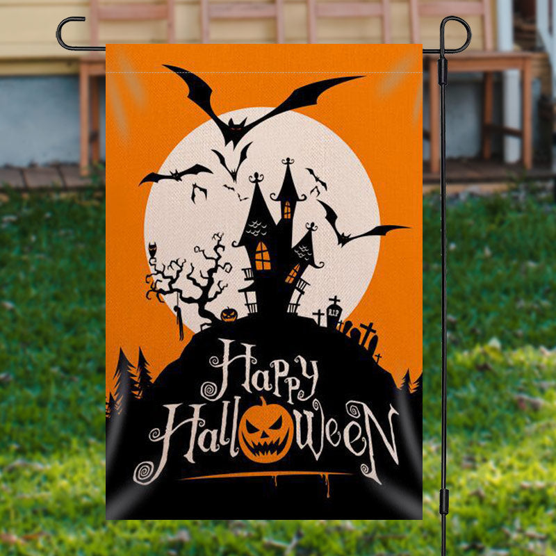 Lofaris Castle Mountain Bats Halloween Waterproof Garden Flag