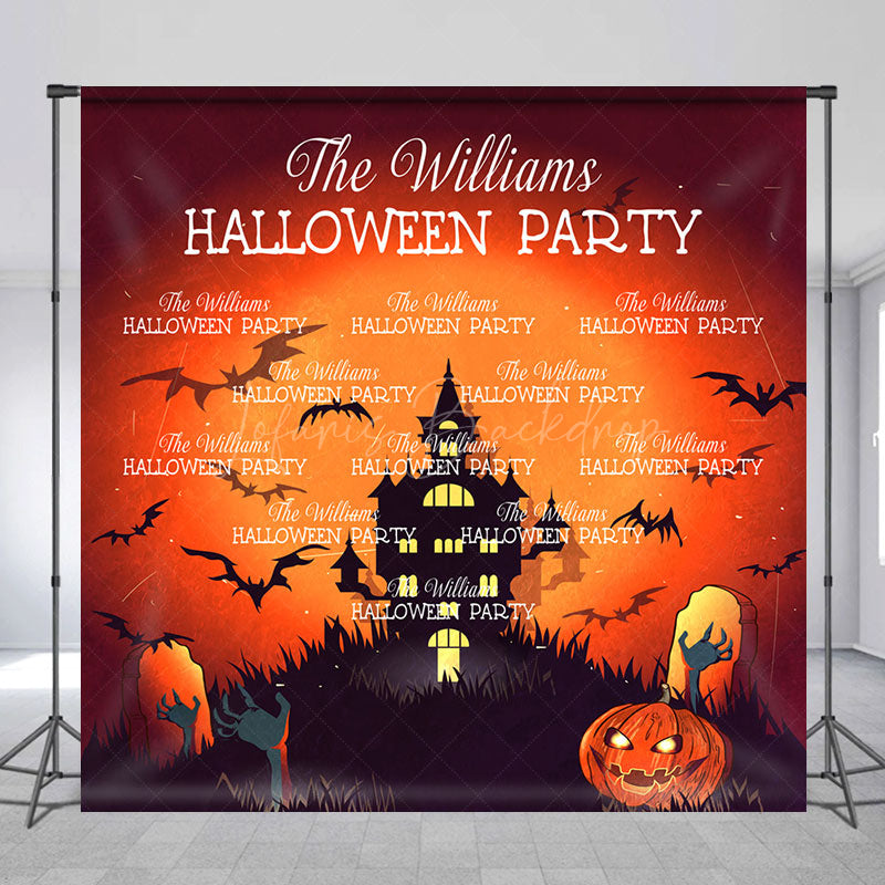 Lofaris Castle Pumpkins Custom Name Halloween Party Backdrop