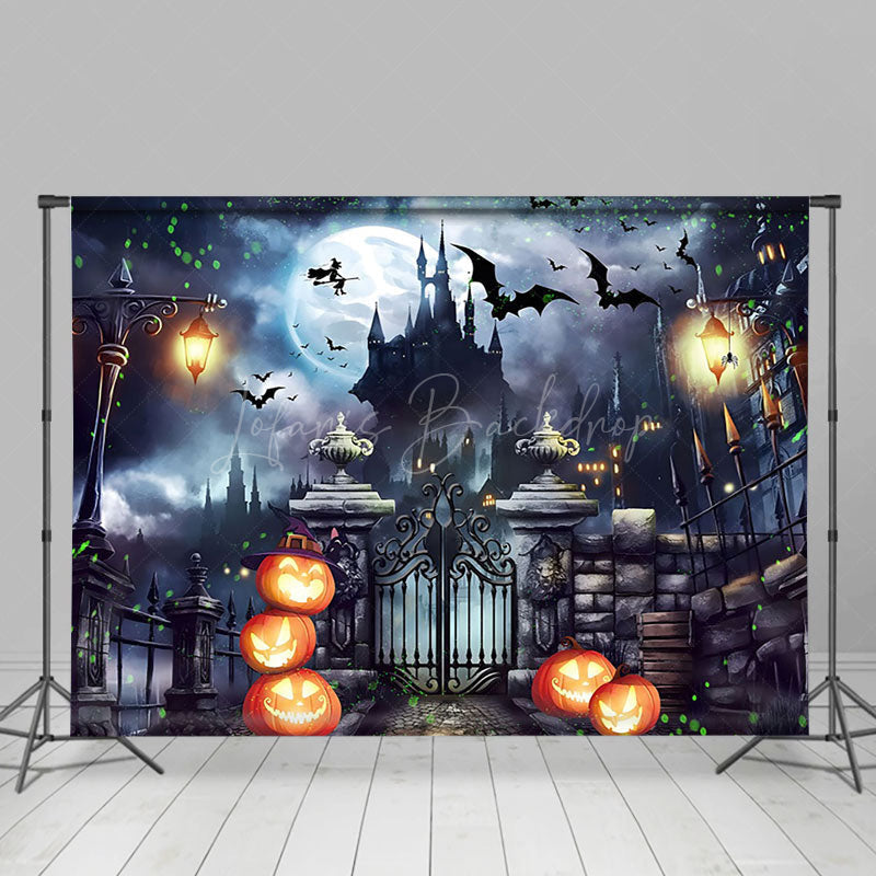 Lofaris Castle Sparkling Pumpkin Witch Halloween Night Backdrop