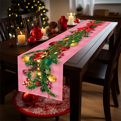 Lofaris Cedar Bells Balls Pink Plaid Christmas Table Runner