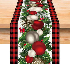 Lofaris Cedar Cherry Wood Green Plaid Christmas Table Runner