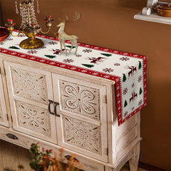 Lofaris Cedar Elk Snowflake Red Beige Christmas Table Runner