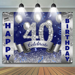 Lofaris Celebrate Silver Navy Blue 40th Birthday Backdrop