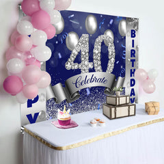 Lofaris Celebrate Silver Navy Blue 40th Birthday Backdrop