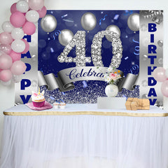 Lofaris Celebrate Silver Navy Blue 40th Birthday Backdrop