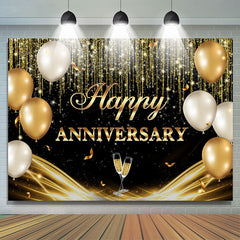 Lofaris Champagne Balloon Gold Glitter Anniversary Backdrop