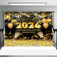 Lofaris Champagne Black Gold Ballloons Graduation Backdrop