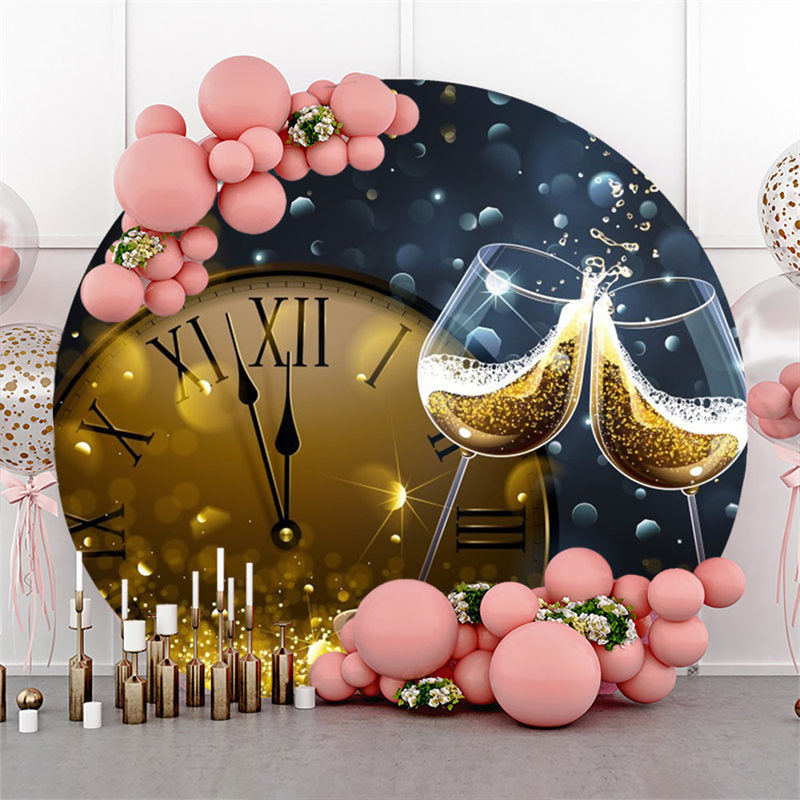 Lofaris Champagne Clock Grey Bokeh Round New Year Backdrop