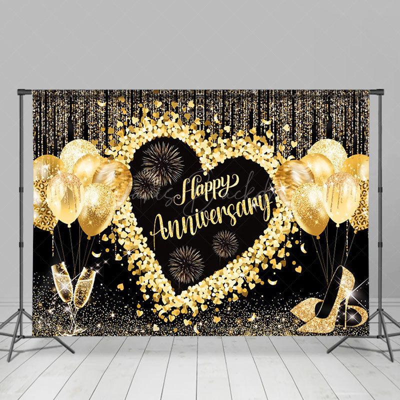 Lofaris Champagne High Heels Balloon Anniversary Heart Backdrop