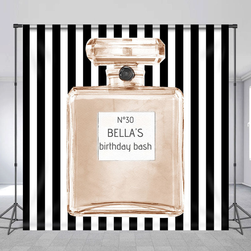 Lofaris Champagne Perfume Black Stripe Custom Birthday Backdrop