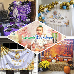 Lofaris Champagne Purple Custom Photo Name Birthday Backdrop