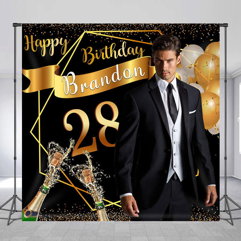 Lofaris Champagnes Glitter Custom Man 28Th Birthday Backdrop