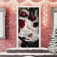 Lofaris Charming Love Red Rose Fur Valentines Door Cover