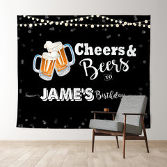 Lofaris Cheers Diamond Bokeh Black Custom Birthday Backdrop