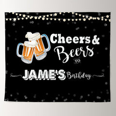 Lofaris Cheers Diamond Bokeh Black Custom Birthday Backdrop