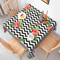 Lofaris Cherry Black Wave Stripes Step And Repeat Tablecloth