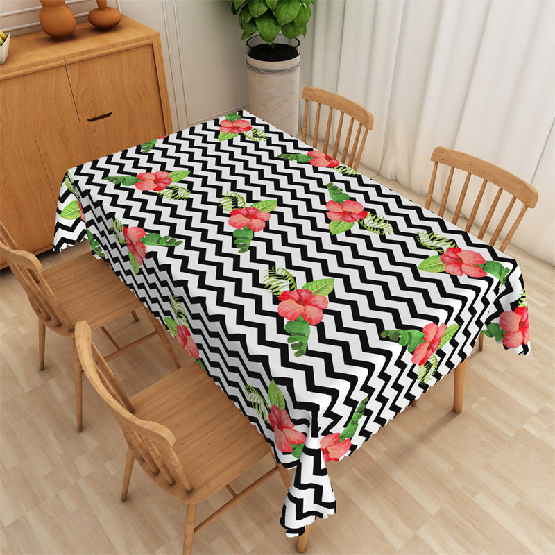 Lofaris Cherry Black Wave Stripes Step And Repeat Tablecloth