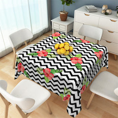 Lofaris Cherry Black Wave Stripes Step And Repeat Tablecloth